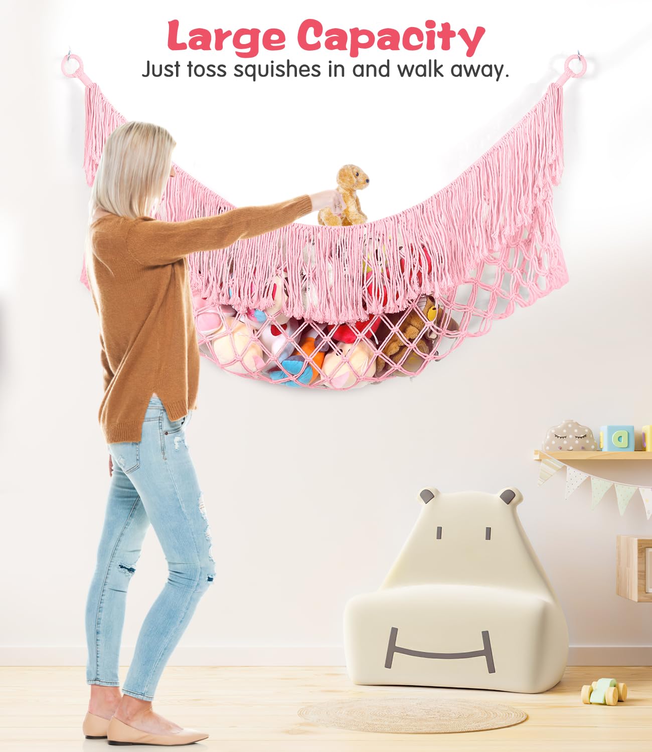 PrimZooty jumbo 63in size fits 40+ stuffed animals reducing clutter efficiently