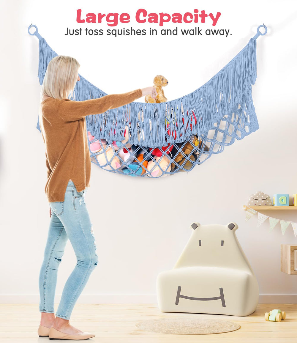 PrimZooty jumbo 56in storage hammock example showing large capacity for many plushies.