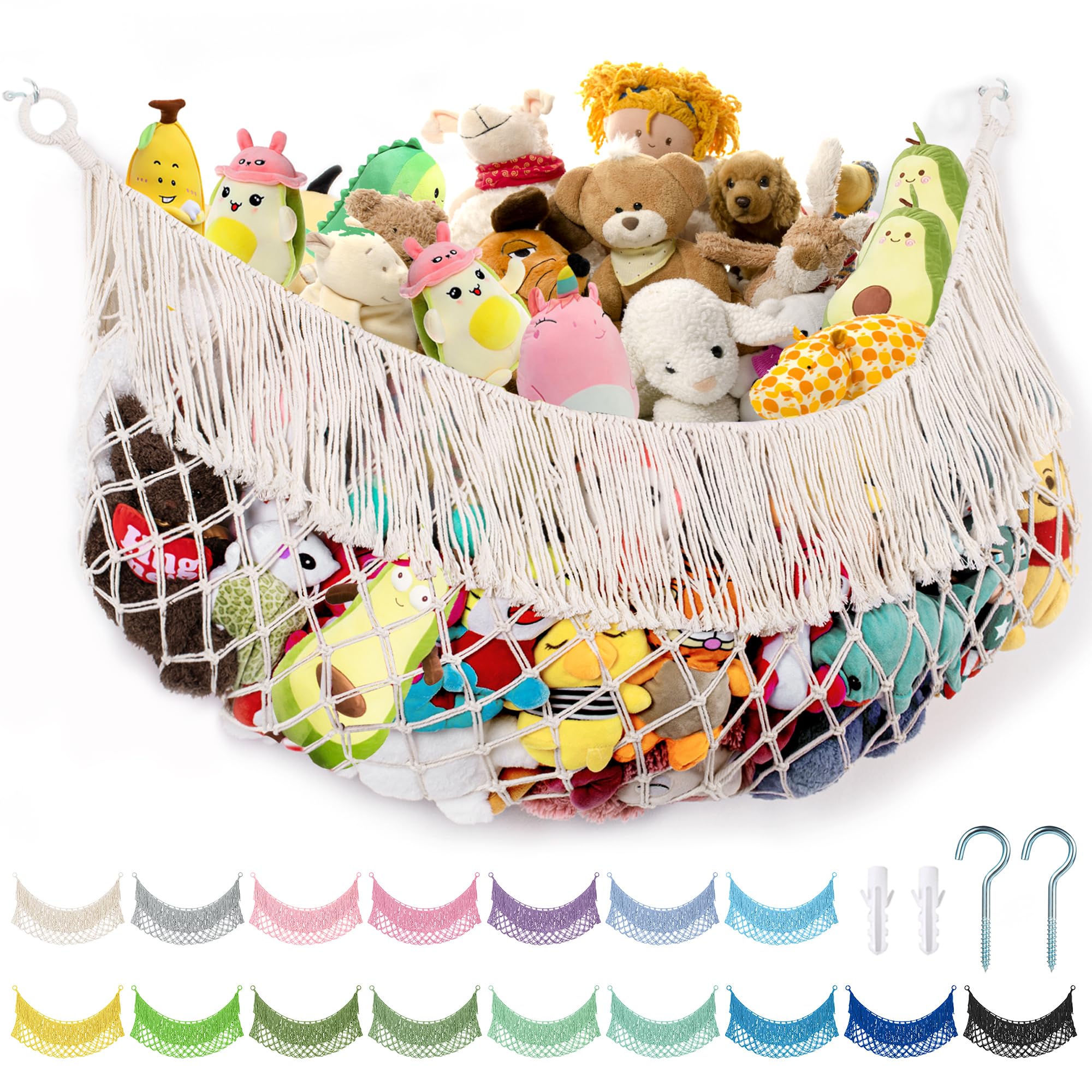 PrimZooty stuffed animal hammock 63-inch long neatly stores plush toys.