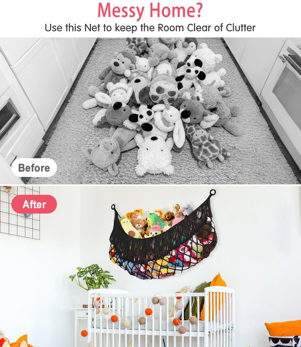 PrimZooty 63-inch jumbo hammock holds many plush toys neatly.