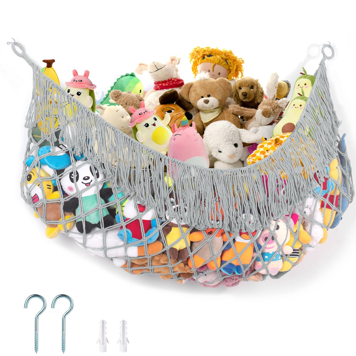 PrimZooty stuffed animal hammock 63-inch wall mount keeps plush toys neatly organized