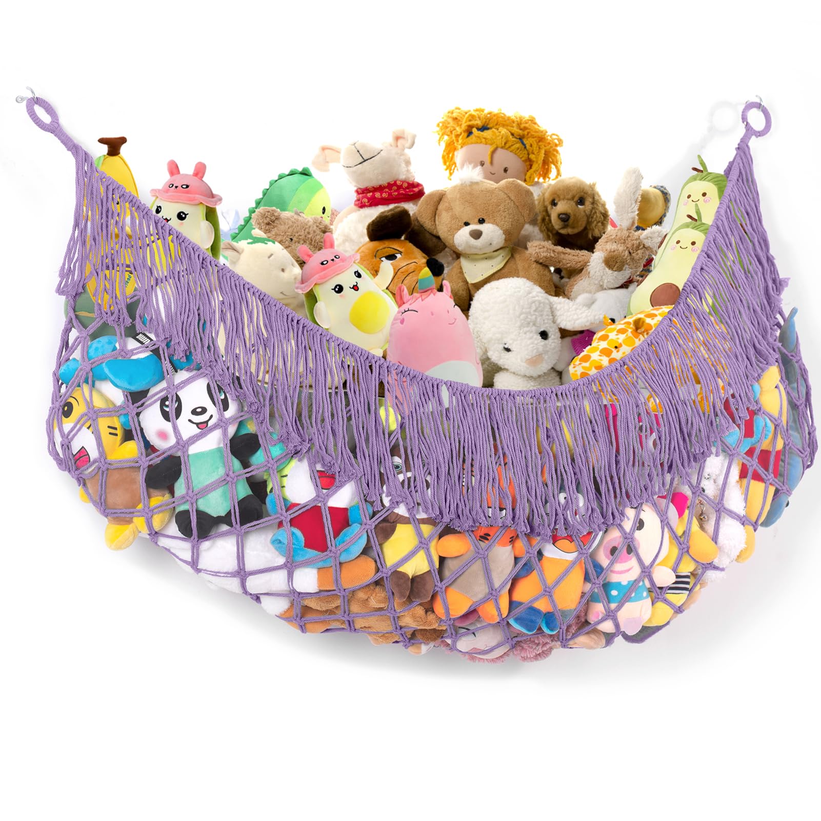 PrimZooty stuffed animal hammock 63-inch lavender close-up shows soft cotton texture for plush storage.