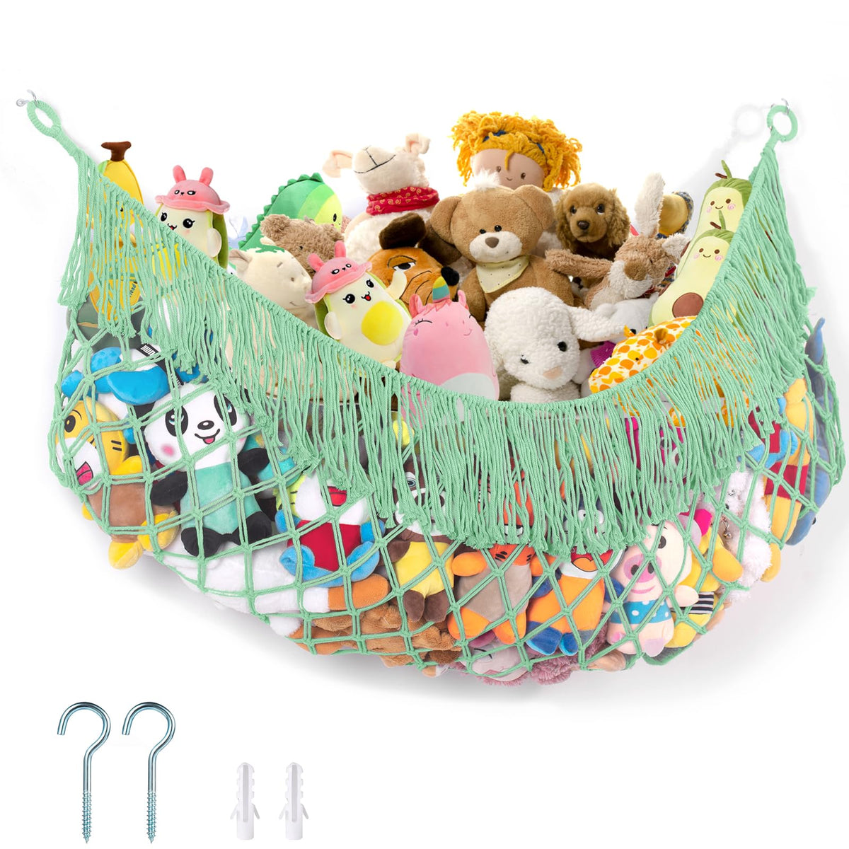 PrimZooty stuffed animal hammock on wall pocket for clutter-free playroom