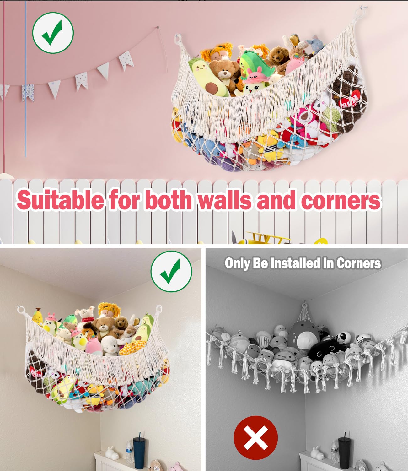 PrimZooty stuffed animal hammock installation above crib or wall option