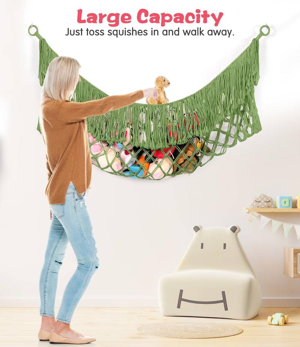 PrimZooty handwoven cotton cord and metal rings provide sturdy hanging support.