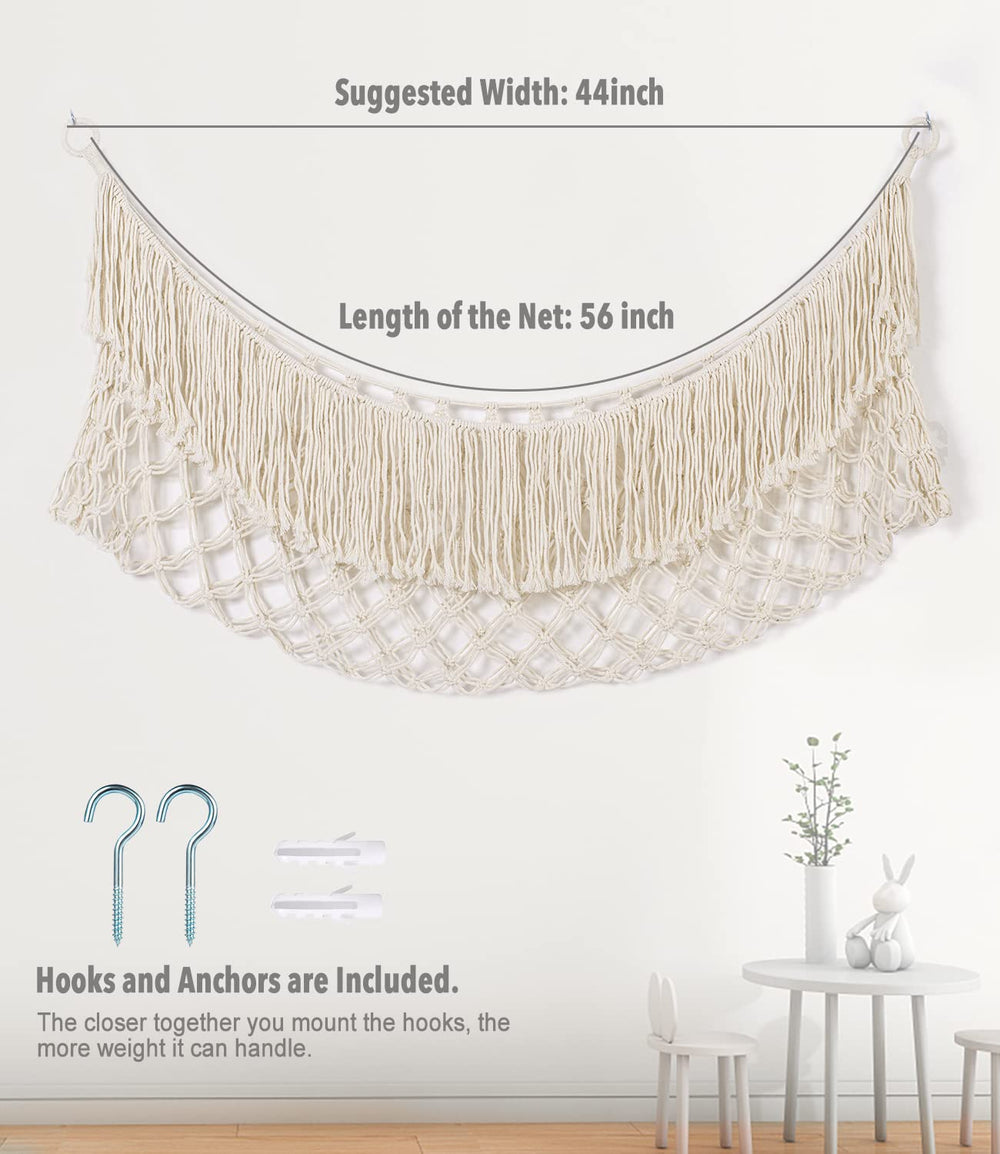 PrimZooty stuffed animal hammock heavy cotton cord in use in playroom