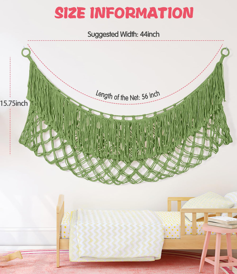 PrimZooty avocado green hammock installed above crib for quick storage.