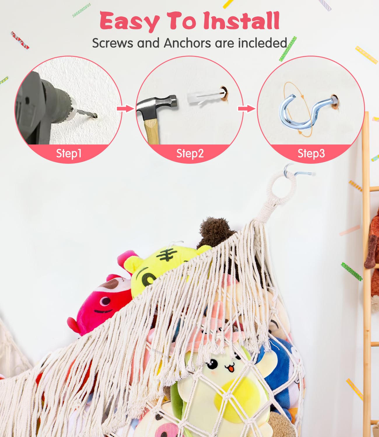 PrimZooty nursery decor hammock enhances playroom organization.