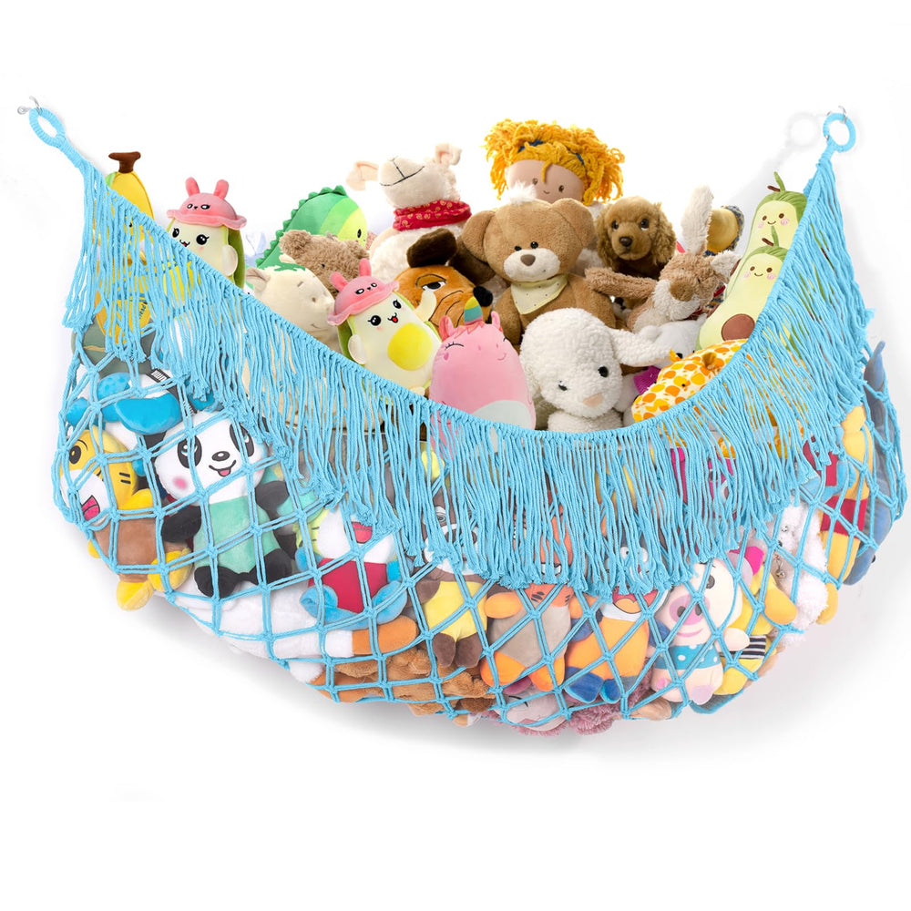 PrimZooty stuffed animal hammock wall pocket enables clutter-free living.
