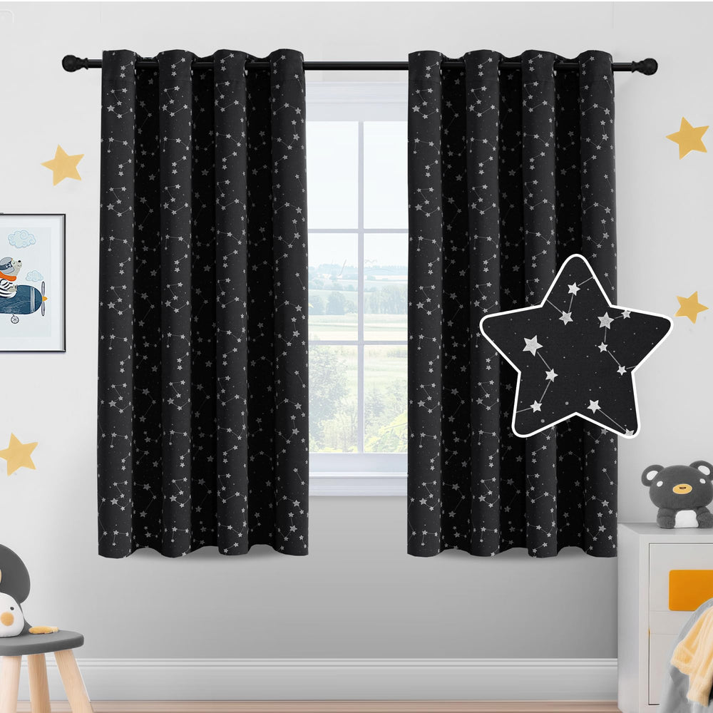 PrinceDeco Kids blackout curtains with fluorescent stars in a two-panel set for cozy nights