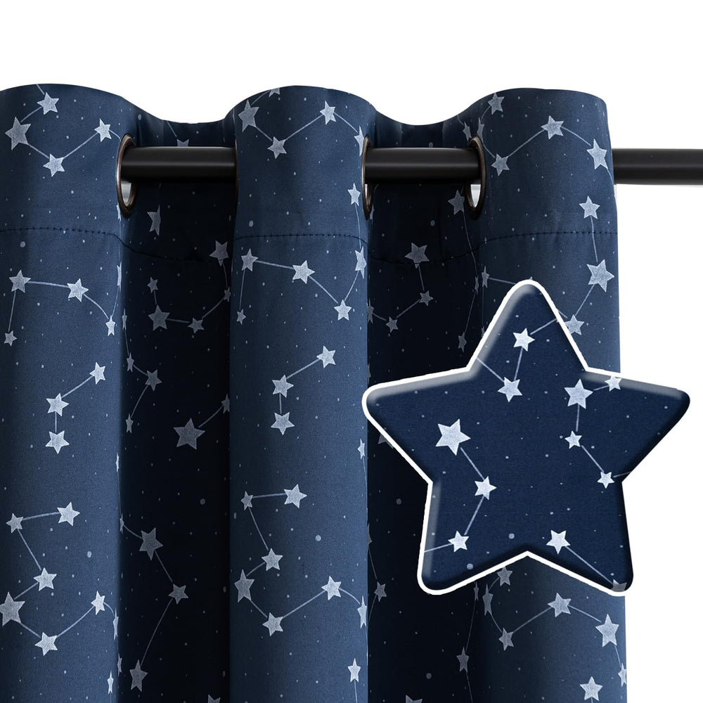 PrinceDeco kids blackout curtains navy machine-washable for easy care