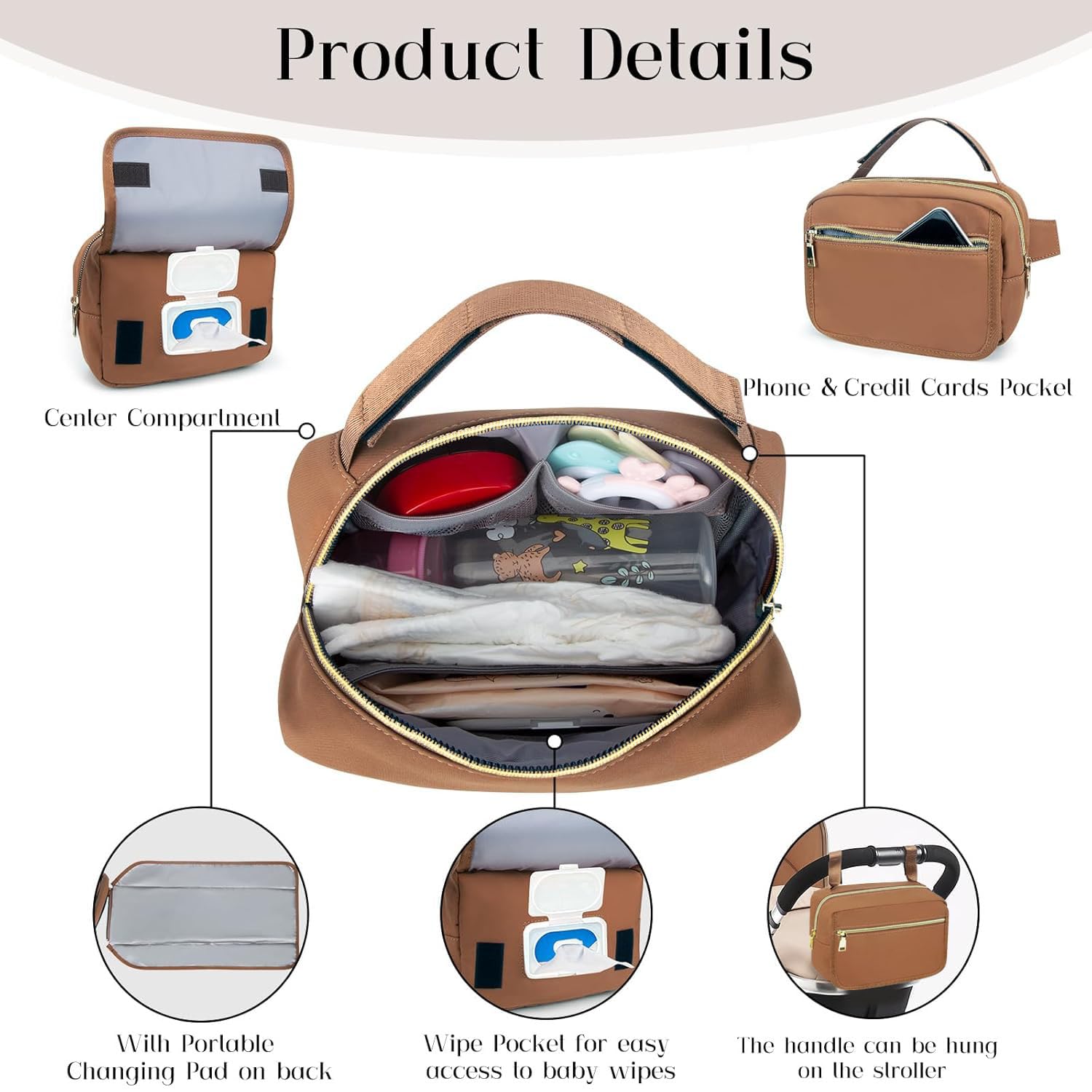 Printe diaper bag stroller attachment keeps essentials accessible while strolling.