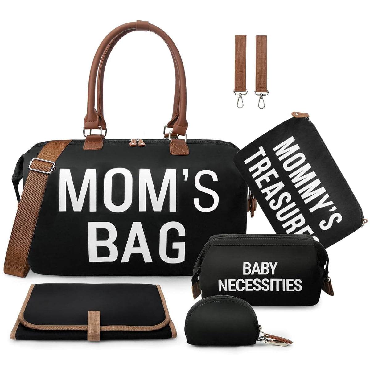 Printe diaper bag tote with large capacity keeps baby items neatly organized for travel.