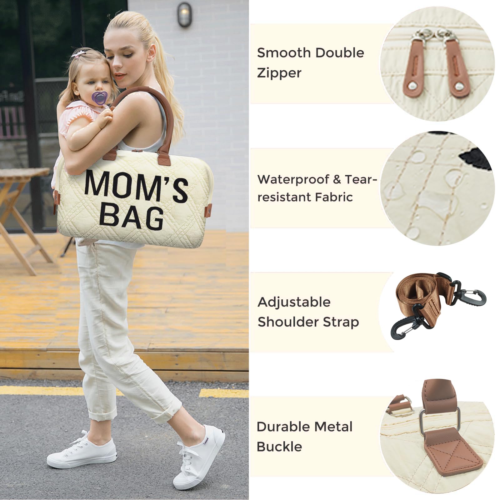 Printe diaper bag tote luggage sleeve back view for travel compatibility