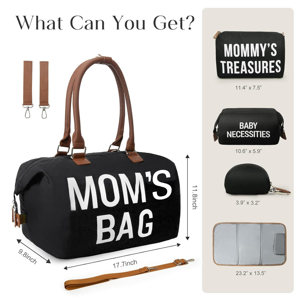 Printe bag tote includes organizing pouches to locate items quickly.