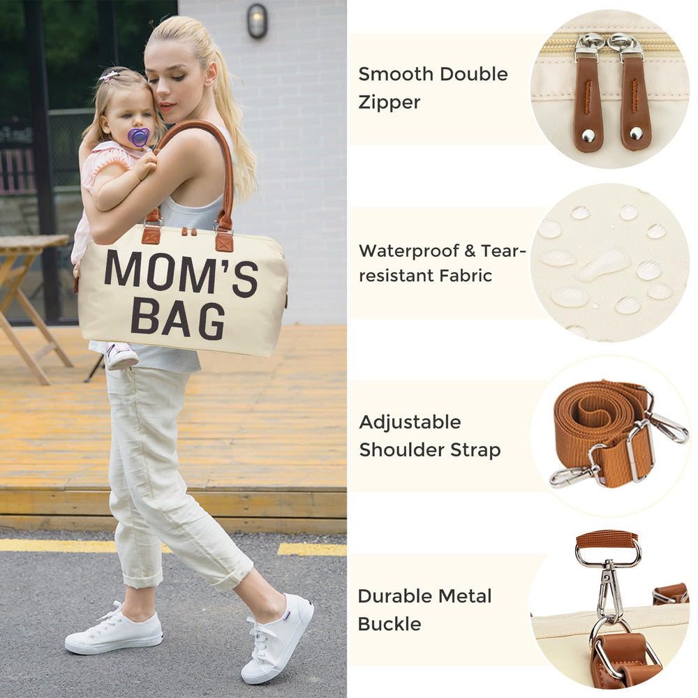 Printe diaper bag tote PU leather handle adds premium style and durability