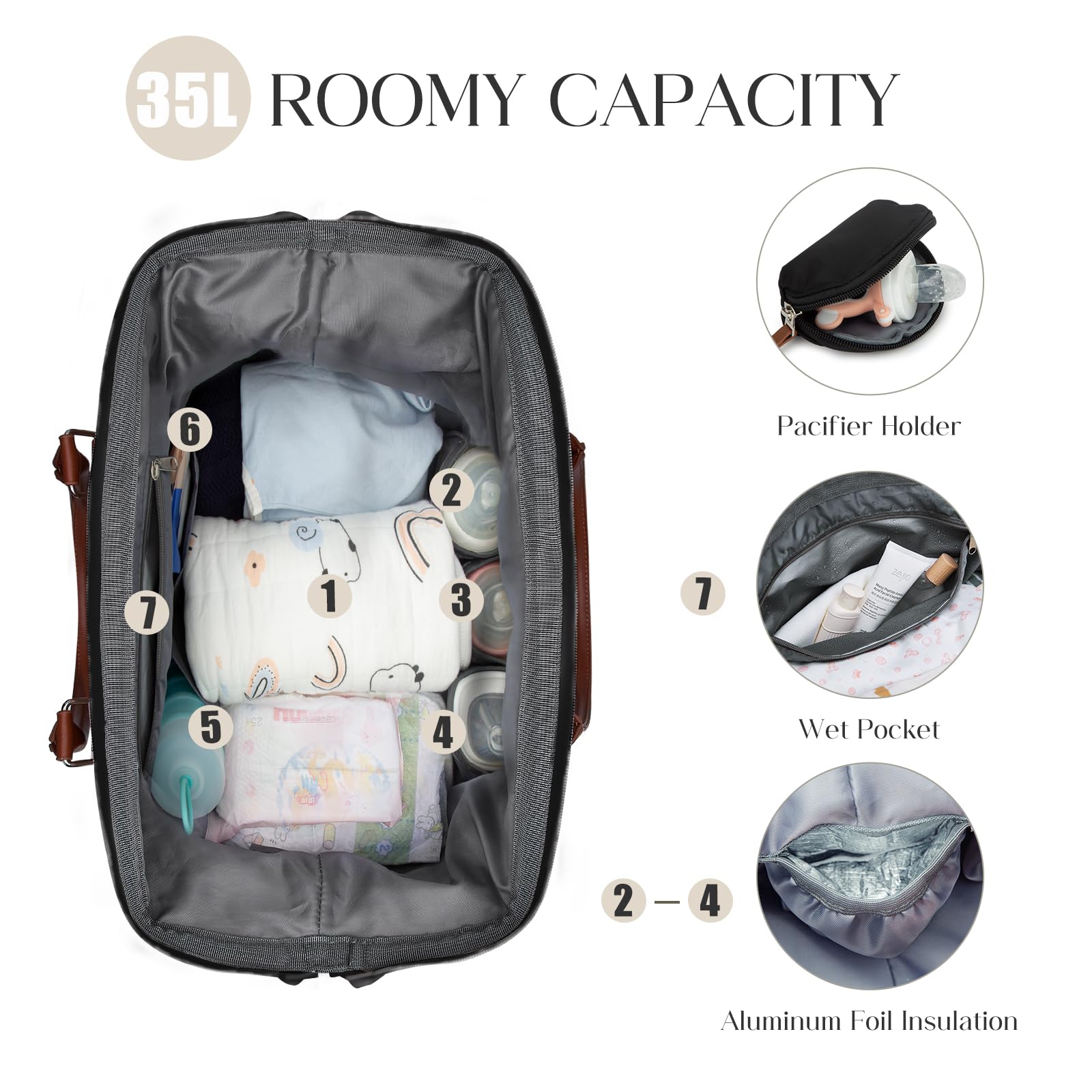 Printe tote uses water-resistant fabric for spill protection and easy cleaning.