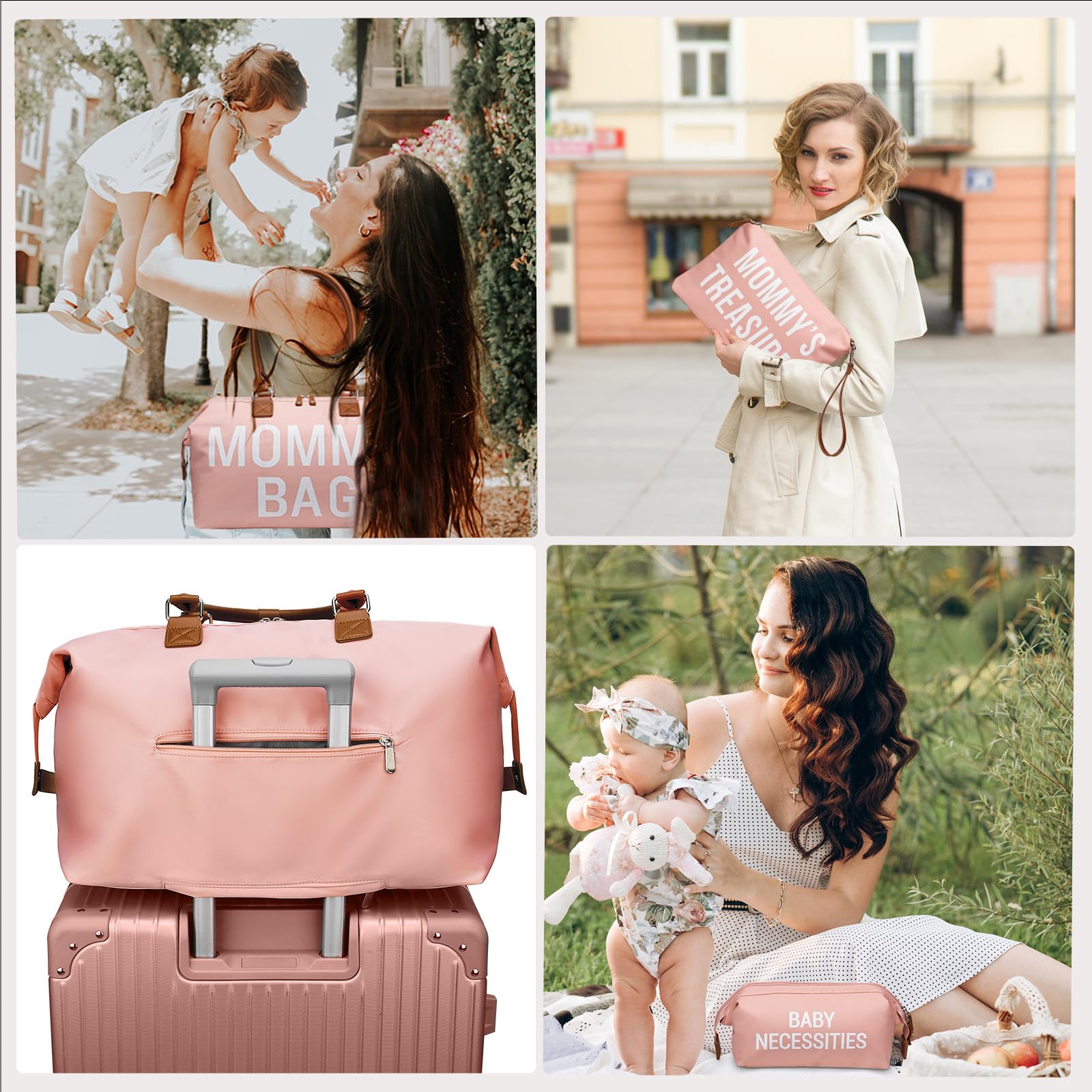 Printe mommy diaper bag tote pink adjustable-strap converts to a cross-body