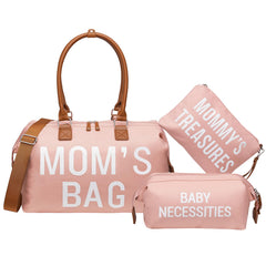 Printe mommy diaper bag tote pink front view highlights spacious baby-essentials storage