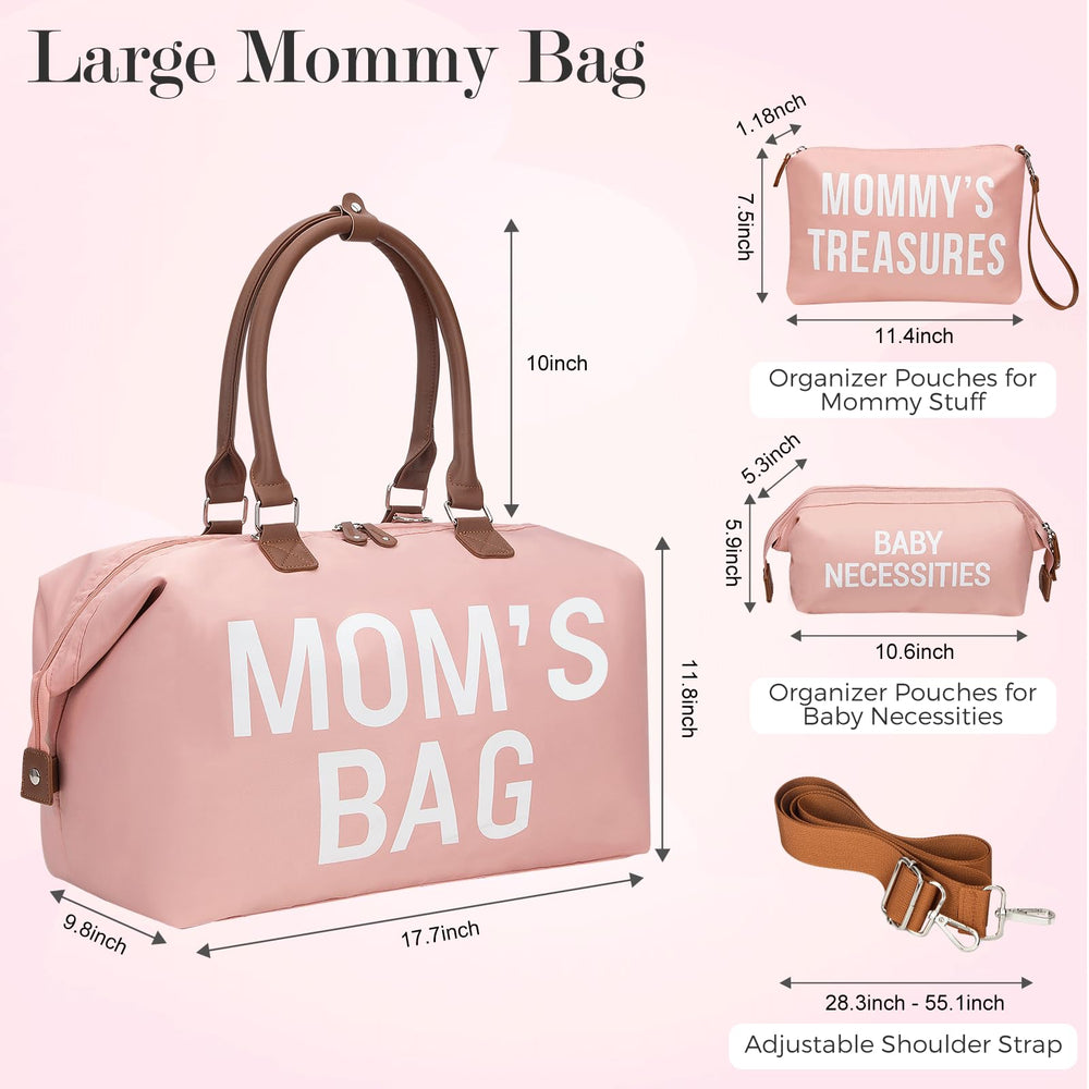 Printe mommy diaper bag tote pink insulated-bottle-pocket keeps milk bottles ready