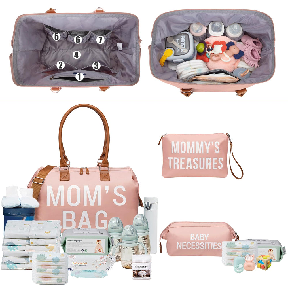 Printe mommy diaper bag tote pink side-organization pockets allow quick item access