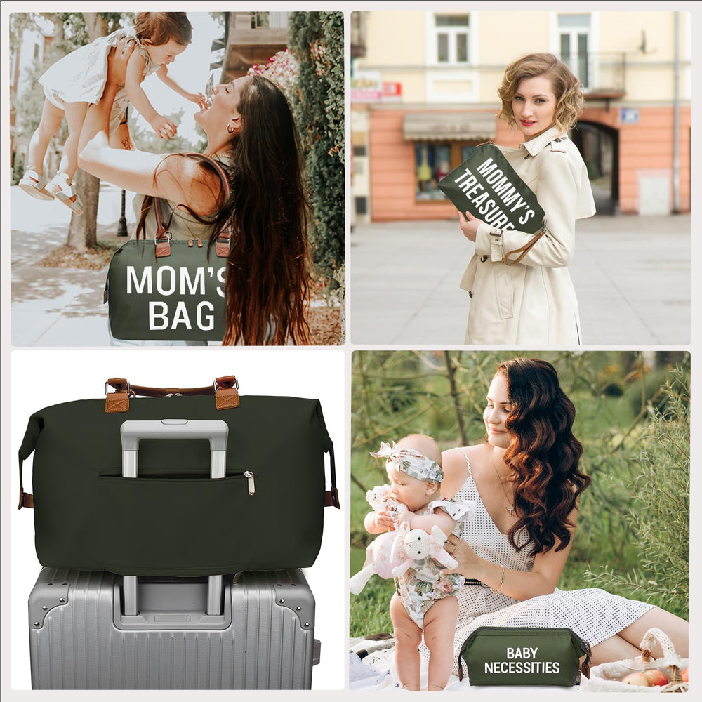 printe mom bag olive green bottom feet elevate the bag for clean storage