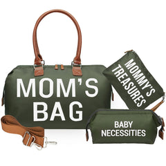 printe mom bag olive green front view showing spacious main compartment for newborn essentials