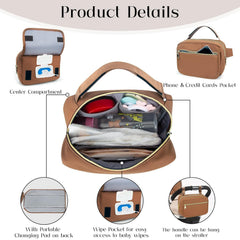 printe small diaper bag brown changing pad demonstrates detachable waterproof pad