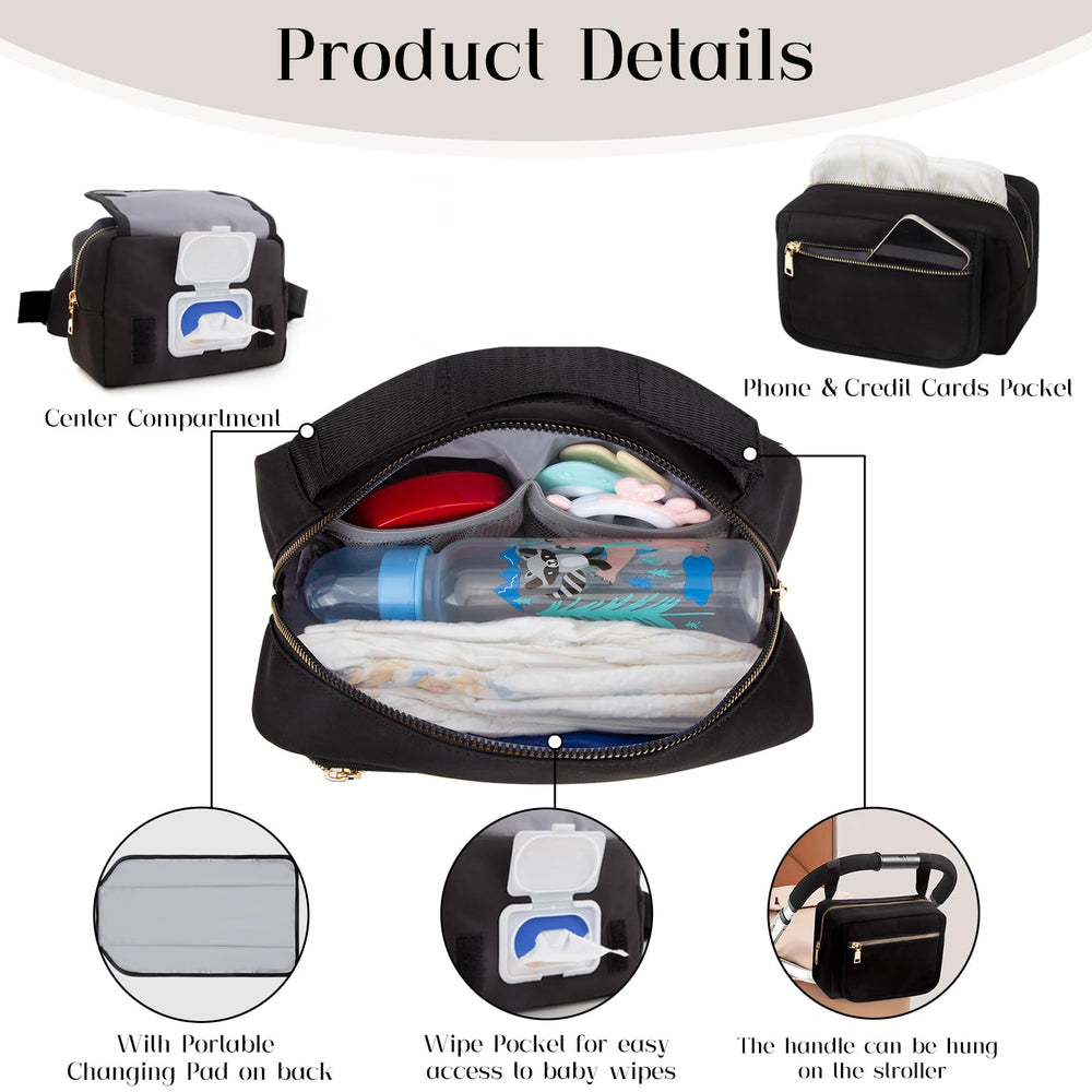 printe small diaper bag multi-carry strap system, versatile hands-free wear