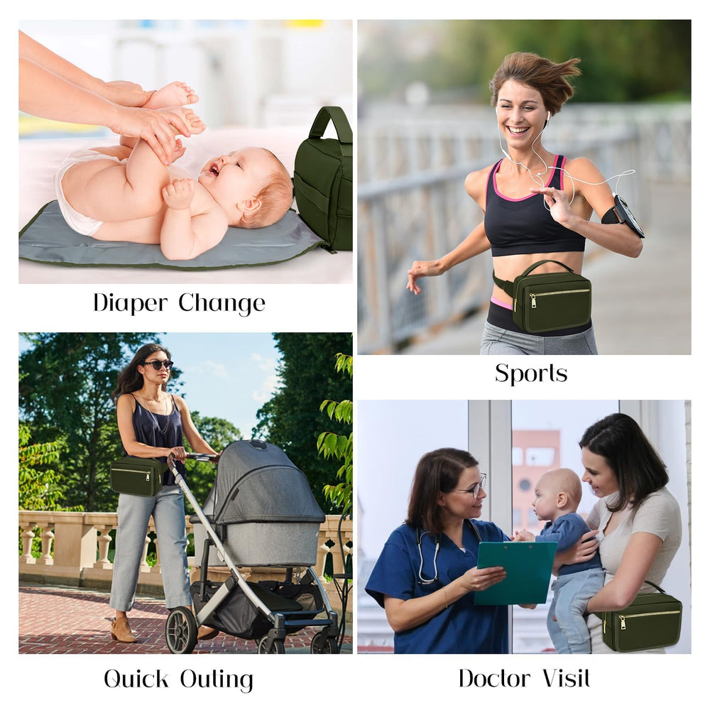 printe small diaper bag olive-green detachable-strap enables versatile carrying options