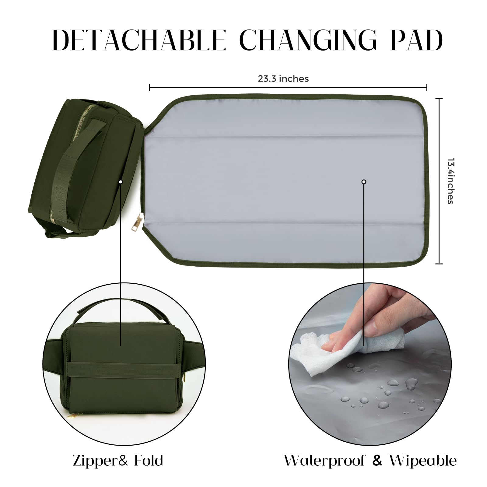 printe small diaper bag olive green stroller straps show stroller-hang convenience
