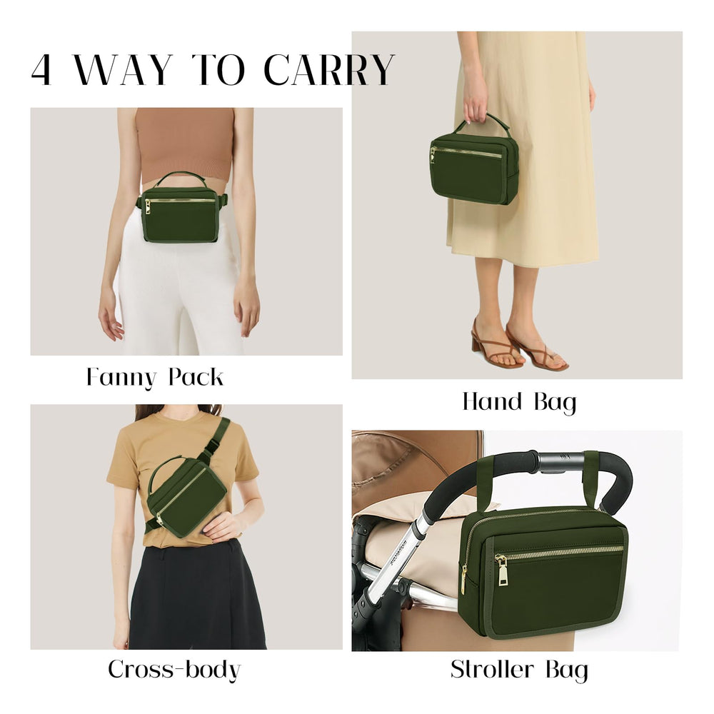 printe small diaper bag olive green wipes pocket demonstrates quick-access use