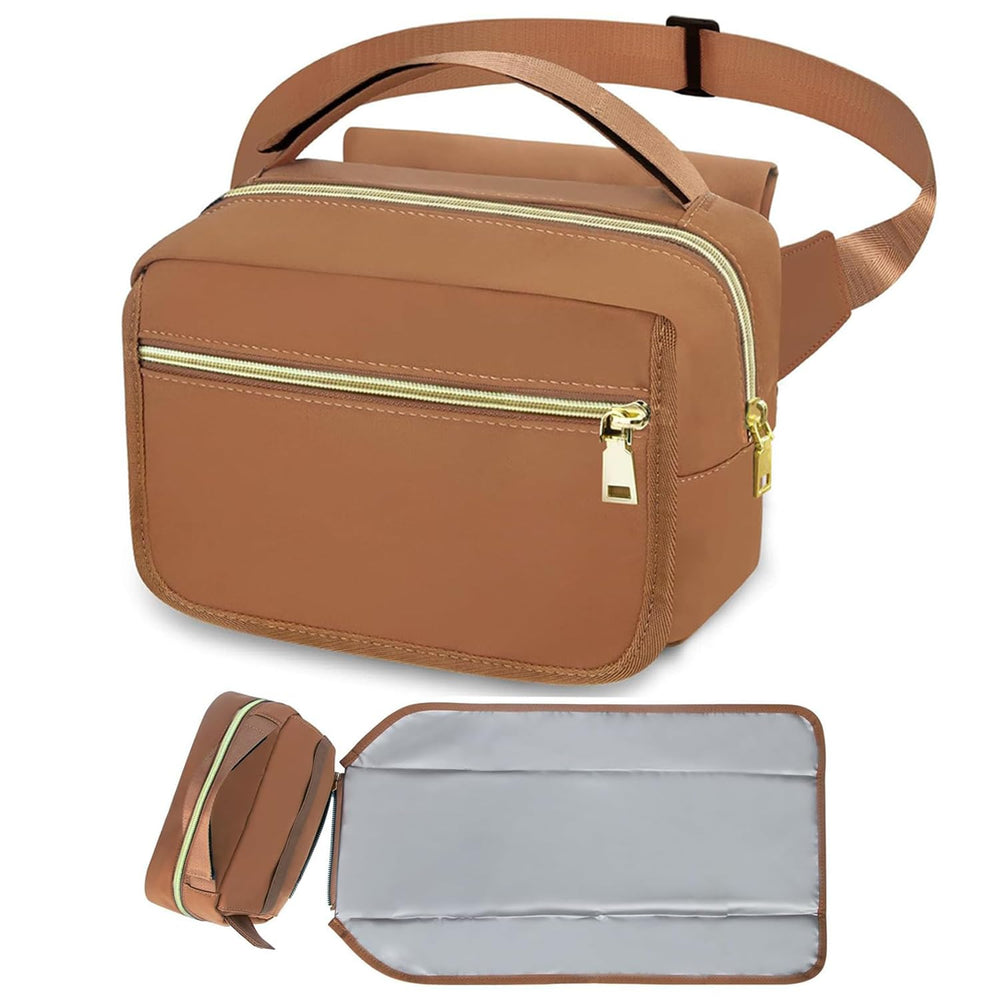 Printe small diaper bag with portable changing pad ready for on-the-go changes.