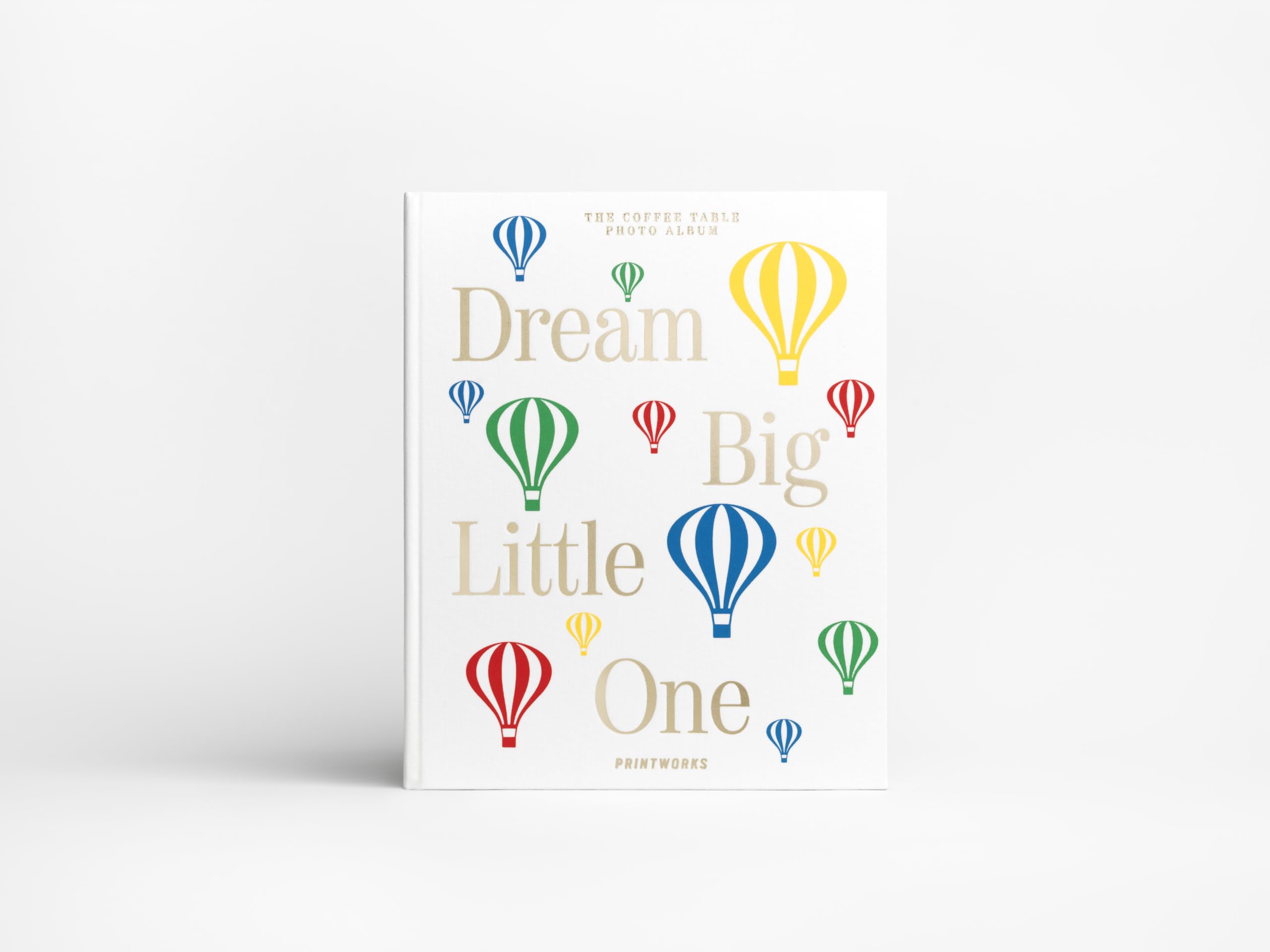 PrintWorks Dream Big Little One beige cover closeup shows elegant, gender-neutral keepsake.