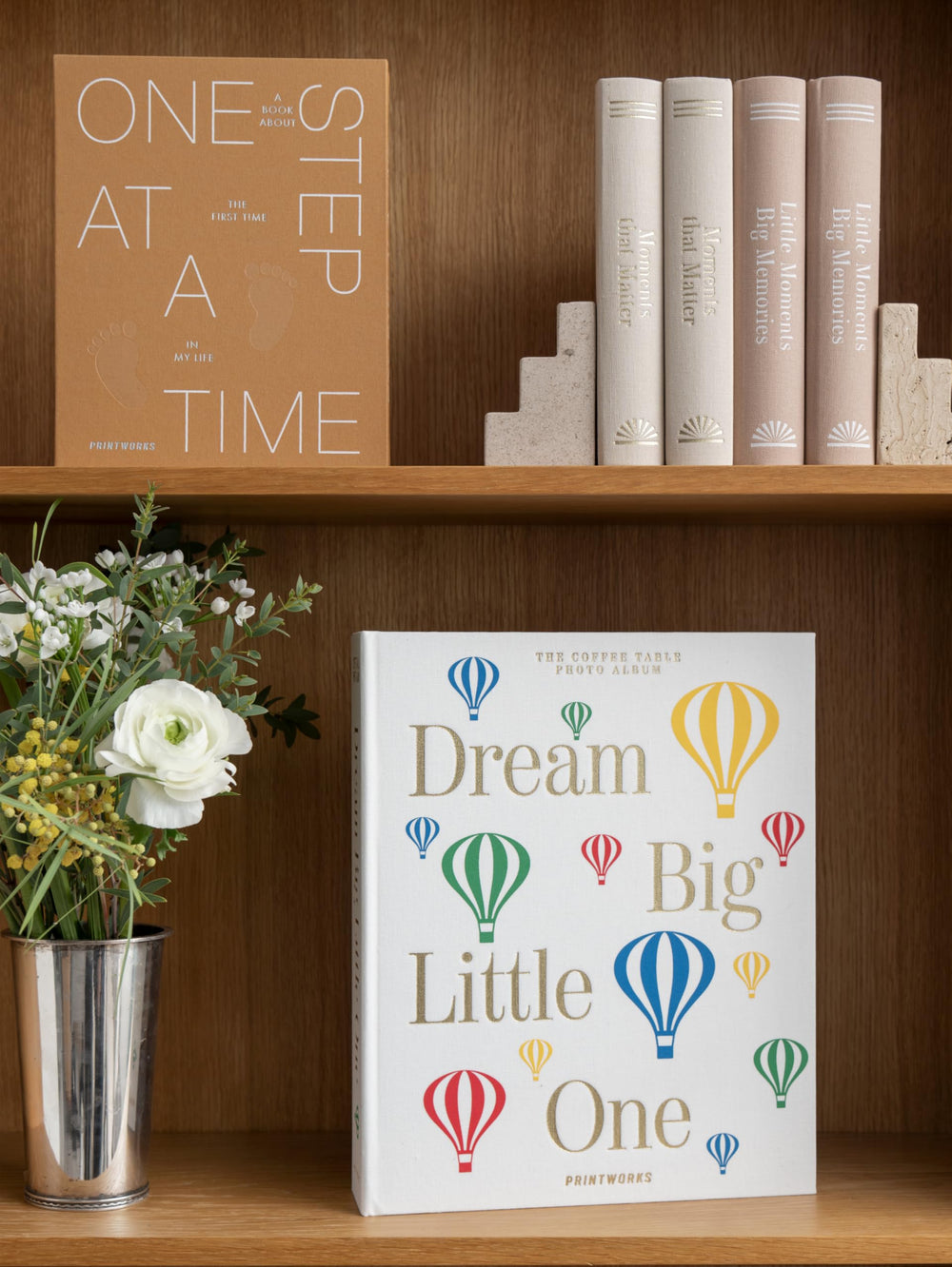 PrintWorks Dream Big Little One beige shelf-display-ready keepsake for nursery decor.