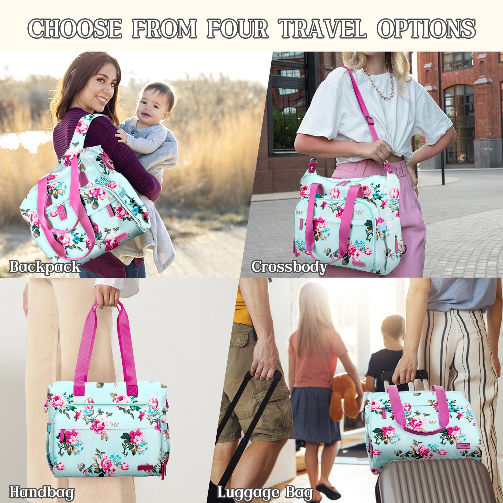 Pripher Diaper Bag Backpack insulated bottle pockets support on-the-go feeding.