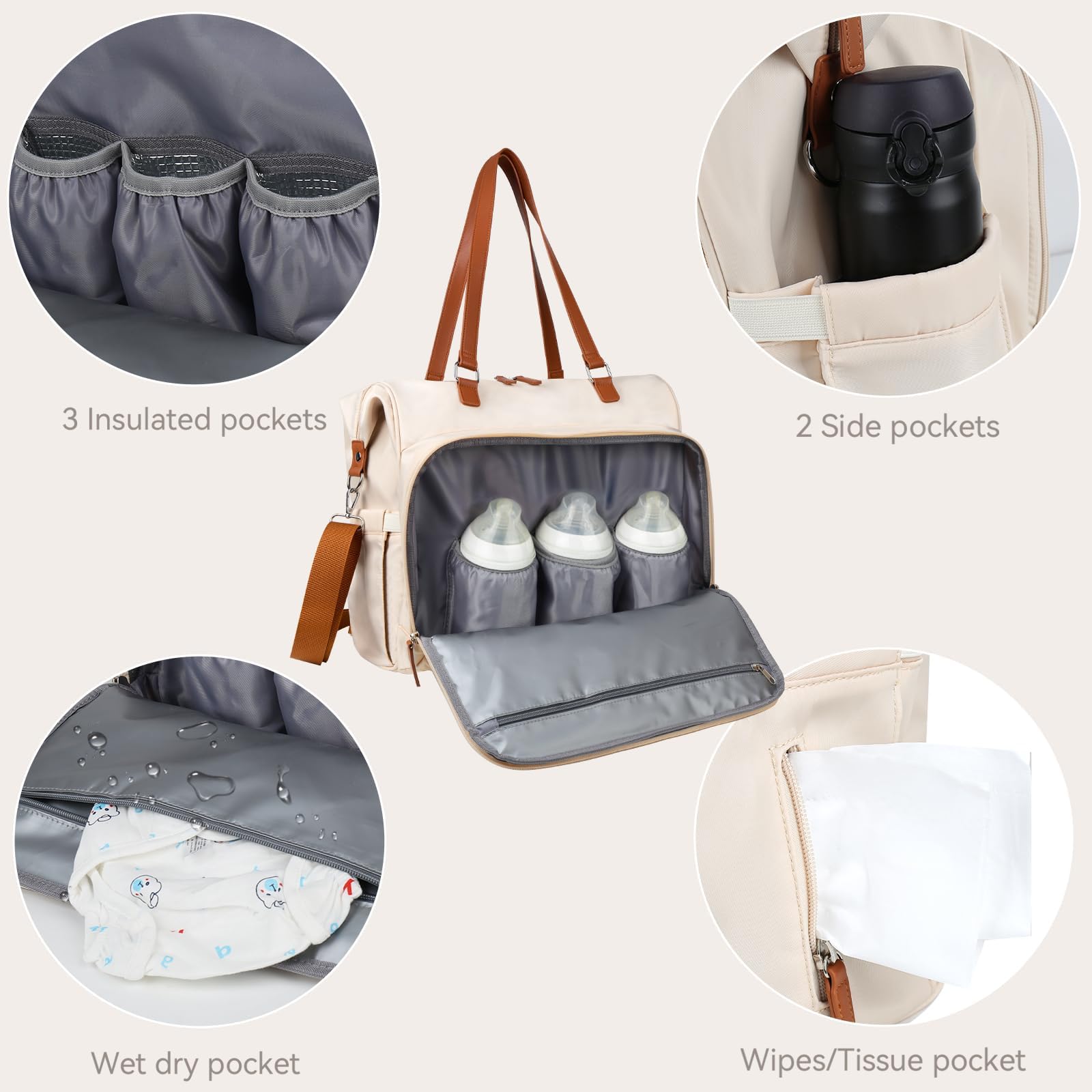 Pripher diaper bag backpack waterproof ripstop fabric for durable travel