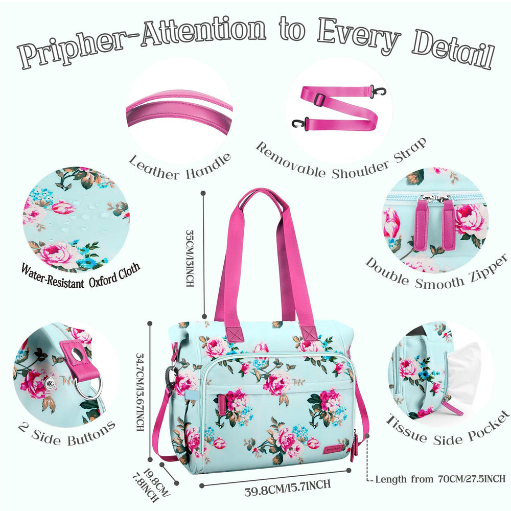 Pripher Diaper Bag Backpack waterproof nylon construction protects contents on busy days.