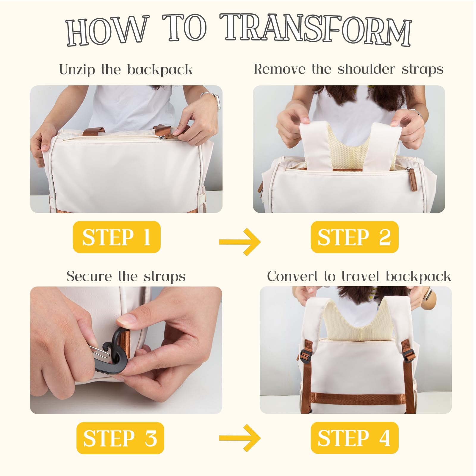 Pripher diaper bag detachable shoulder strap enables hands-free transitions.
