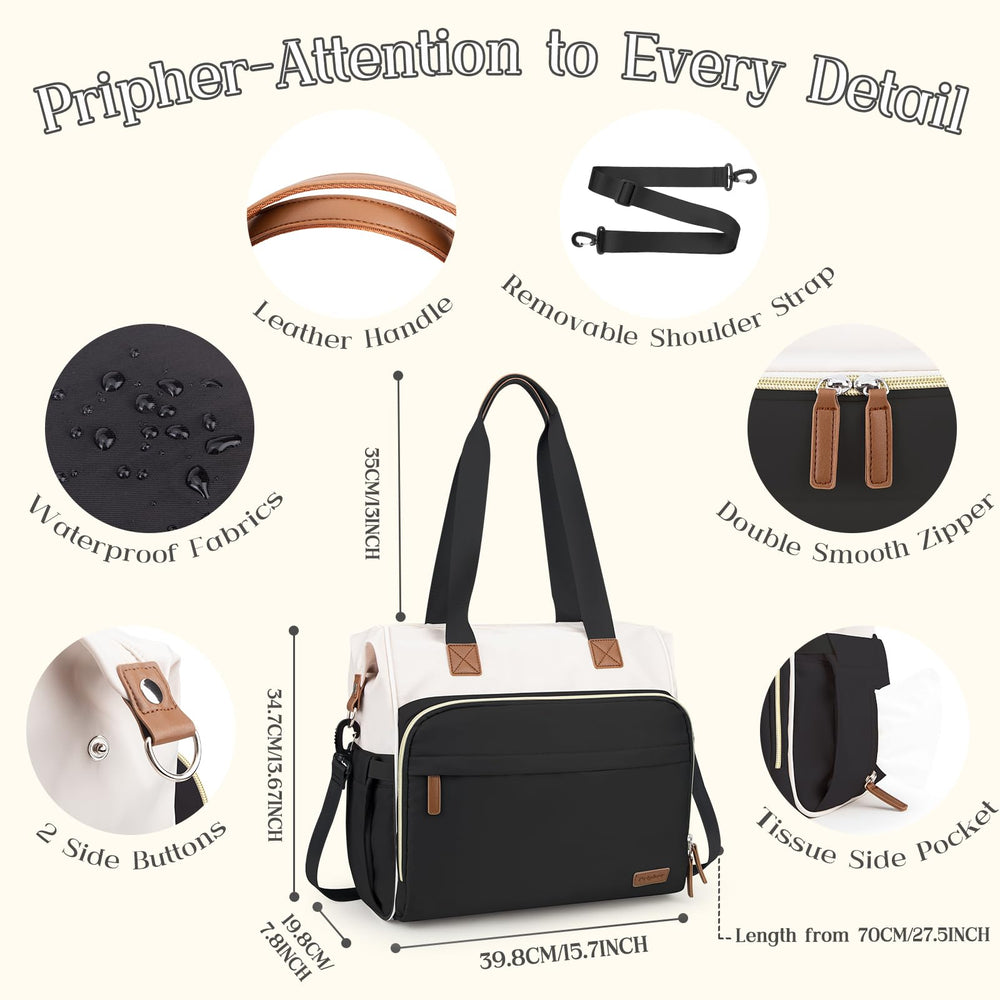 Pripher-diaper-bag-waterproof-polyester-fabric is durable and easy to wipe clean after travel.