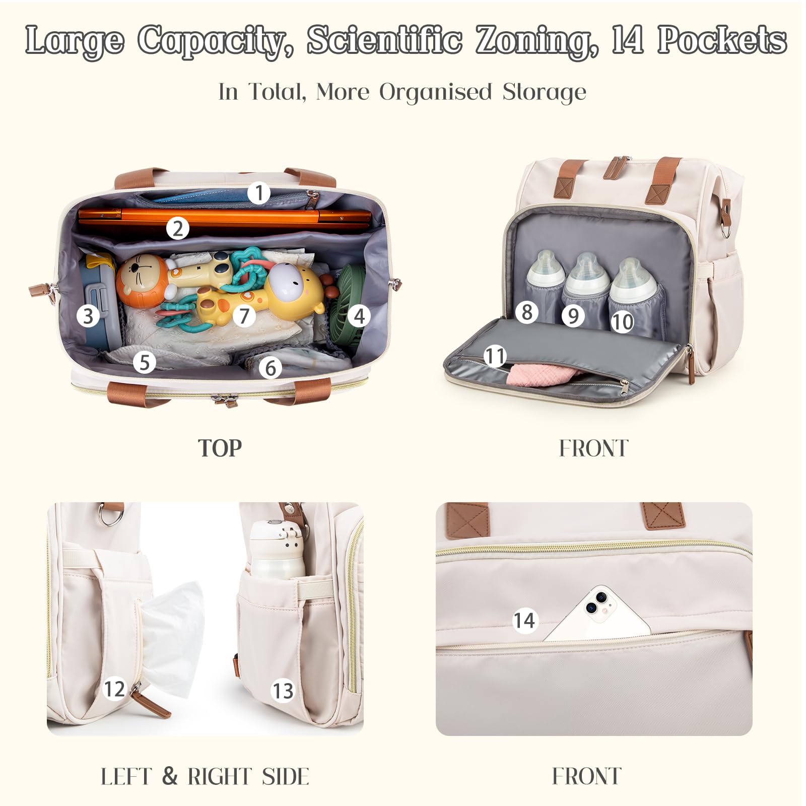 Pripher diaper bag waterproof material shields essentials during travel or weather.