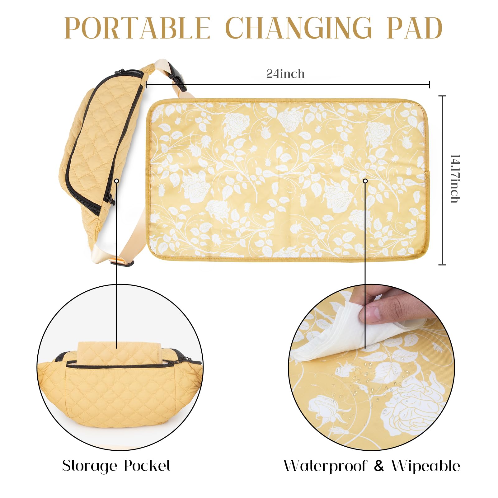 Pripher changing pad image includes waterproof pad for convenient on-the-go changes.