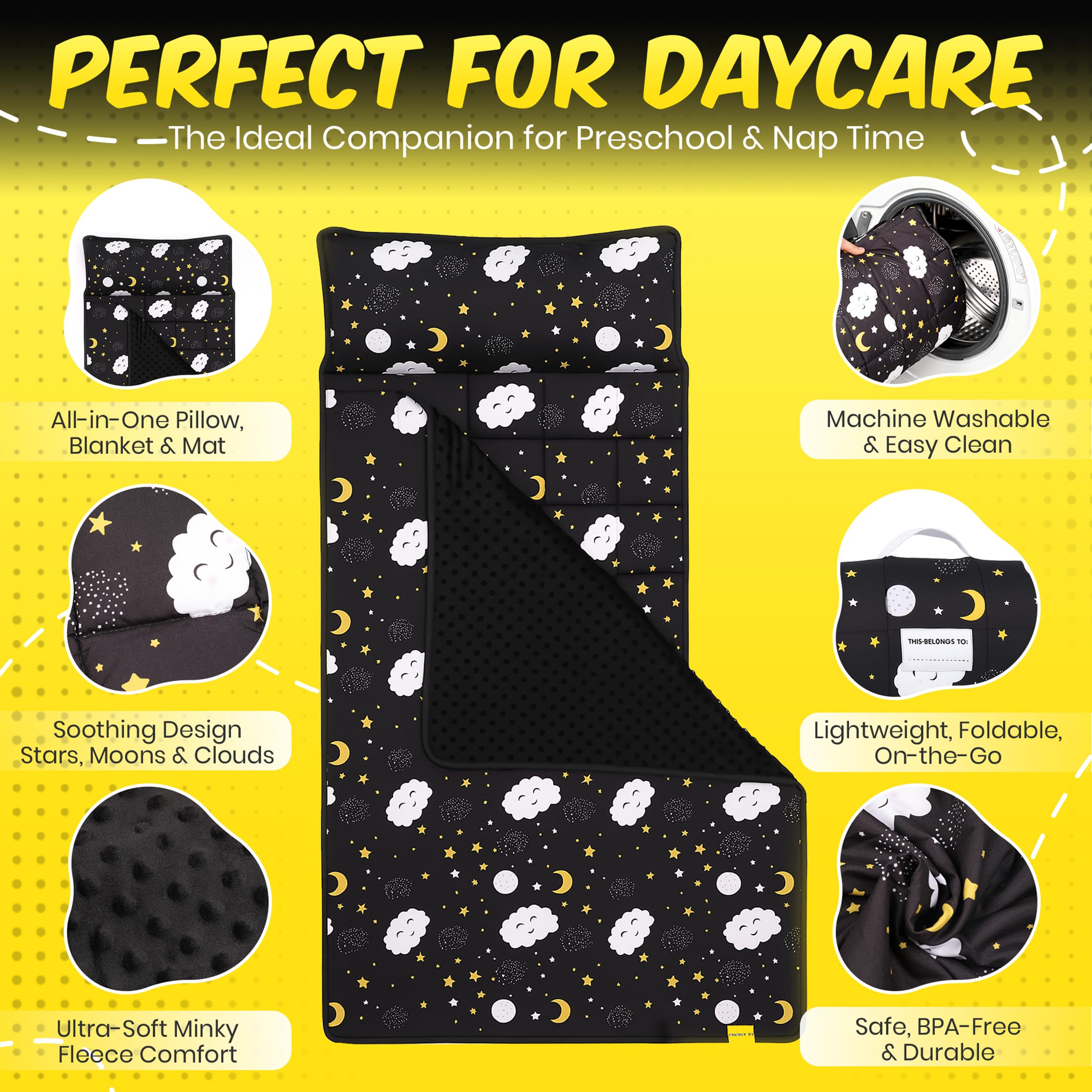 PRISTIVIO nap mat featuring star-and-cloud design for dreamier naps