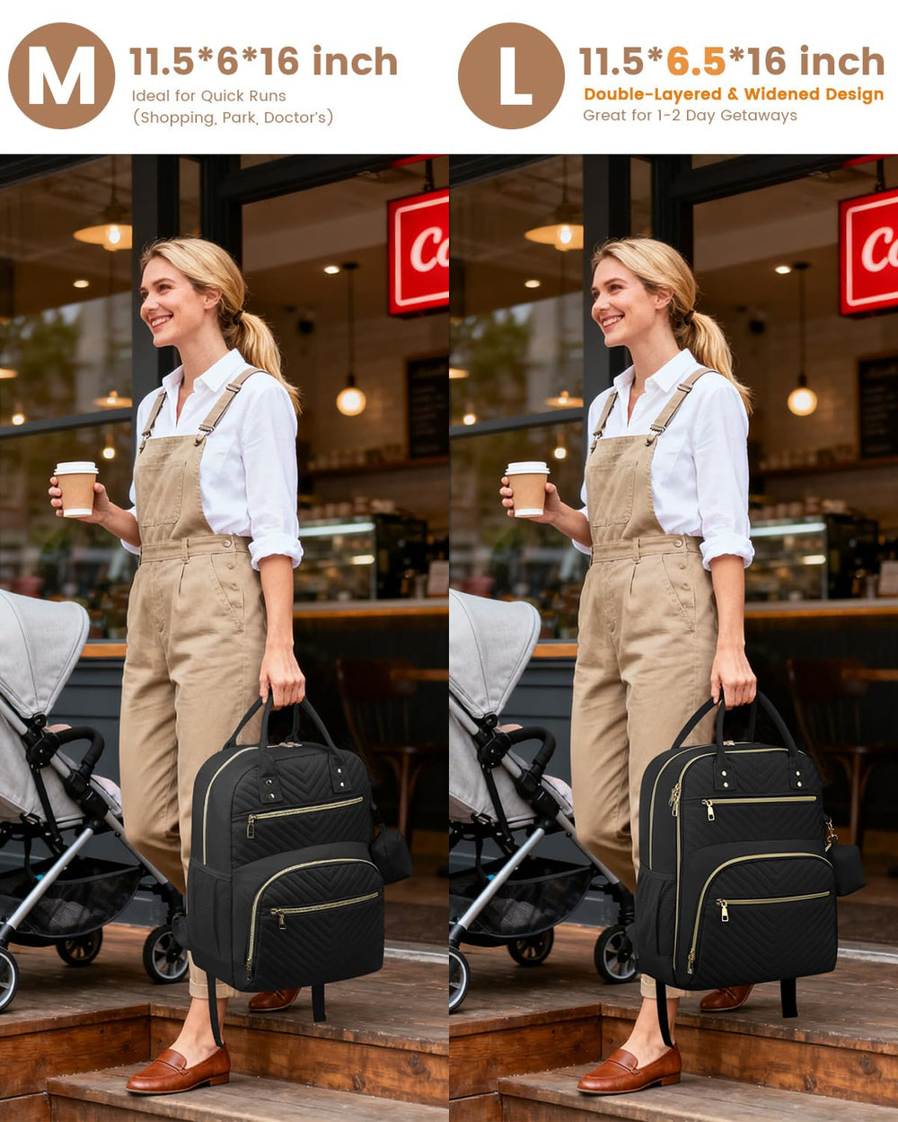 Pritent diaper bag backpack highlights multi-pocket design for organized parents.