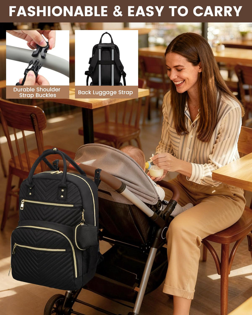 Pritent diaper bag uses durable materials built for daily wear.