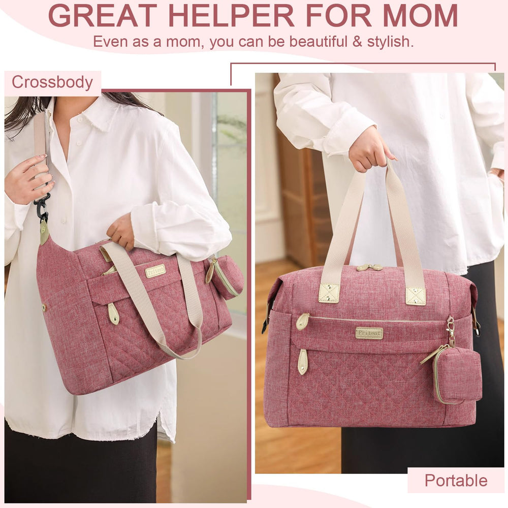 Pritent diaper bag tote adjustable strap offers comfortable carrying options.