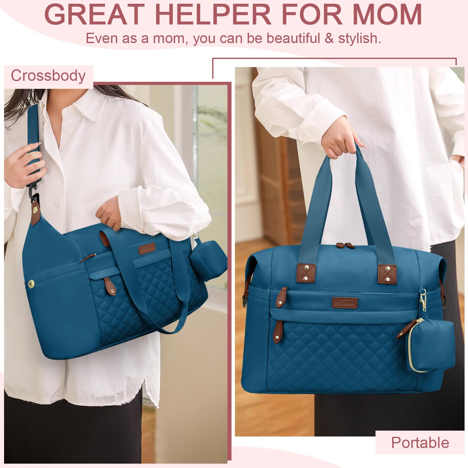 Pritent Diaper Bag Tote blue four carry options support versatile mom and dad use.
