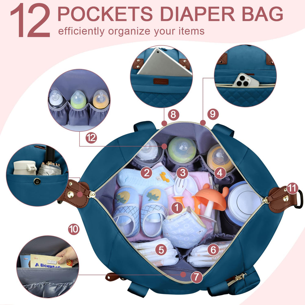 Pritent Diaper Bag Tote stroller clips secure the bag during busy outings.