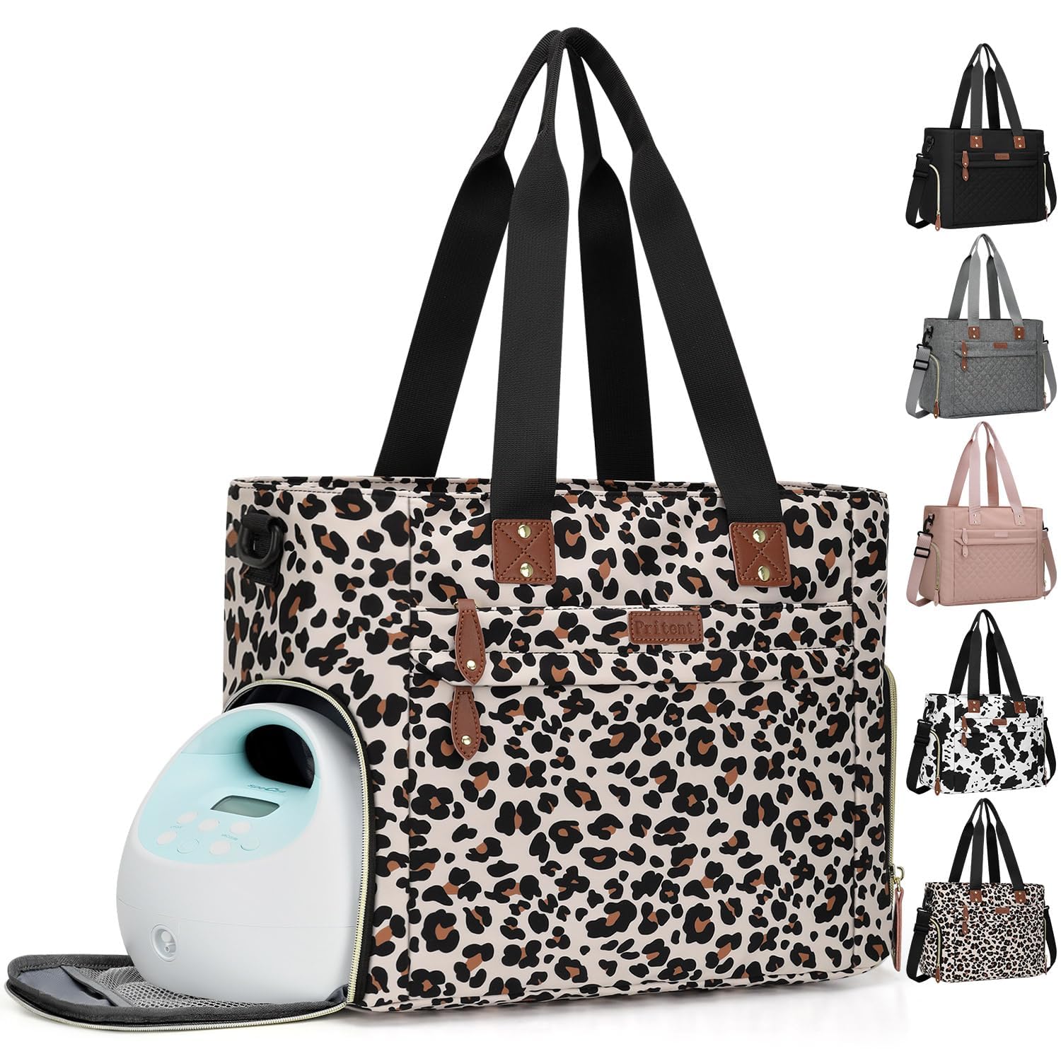 Pritent Diaper Bag Tote leopard front view, stylish, on-the-go organization for essentials