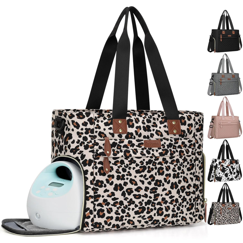 Pritent Diaper Bag Tote leopard front view, stylish, on-the-go organization for essentials